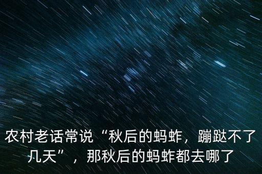 農(nóng)村老話常說“秋后的螞蚱，蹦跶不了幾天”，那秋后的螞蚱都去哪了