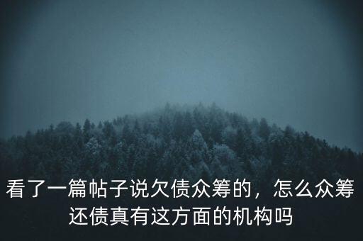 看了一篇帖子說(shuō)欠債眾籌的，怎么眾籌還債真有這方面的機(jī)構(gòu)嗎