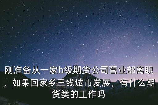 剛準備從一家b級期貨公司營業(yè)部離職，如果回家鄉(xiāng)三線城市發(fā)展，有什么期貨類的工作嗎