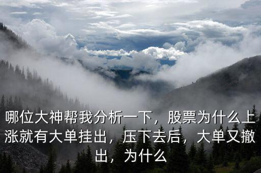 哪位大神幫我分析一下，股票為什么上漲就有大單掛出，壓下去后，大單又撤出，為什么