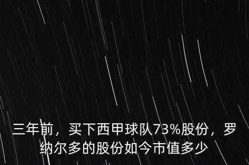 三年前，買下西甲球隊73%股份，羅納爾多的股份如今市值多少