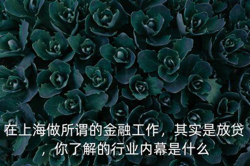 在上海做所謂的金融工作，其實是放貸，你了解的行業(yè)內(nèi)幕是什么