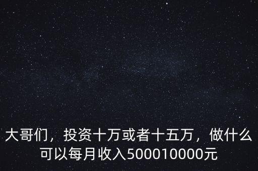 大哥們，投資十萬或者十五萬，做什么可以每月收入500010000元