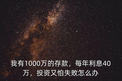 我有1000萬的存款，每年利息40萬，投資又怕失敗怎么辦