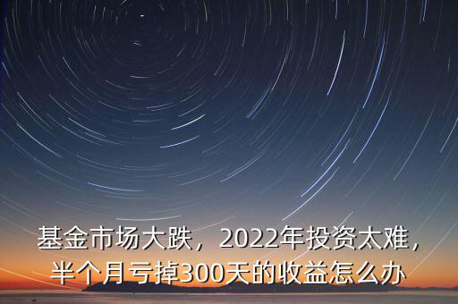 基金市場大跌，2022年投資太難，半個月虧掉300天的收益怎么辦