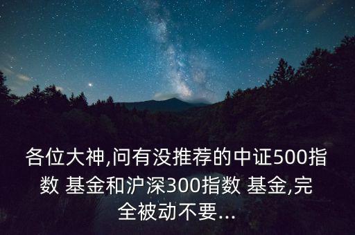 各位大神,問有沒推薦的中證500指數(shù) 基金和滬深300指數(shù) 基金,完全被動(dòng)不要...