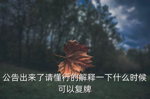 公告出來(lái)了請(qǐng)懂行的解釋一下什么時(shí)候可以復(fù)牌