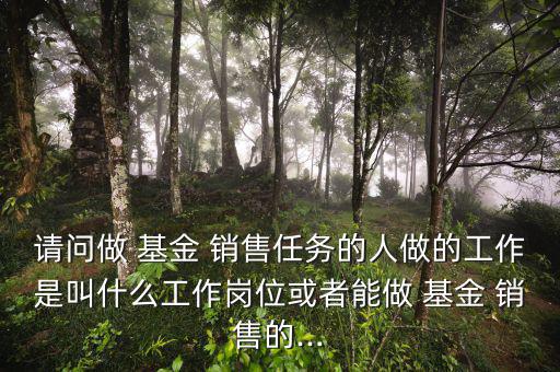 請問做 基金 銷售任務的人做的工作是叫什么工作崗位或者能做 基金 銷售的...