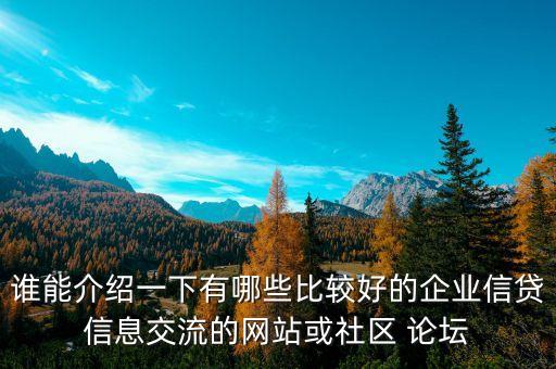 誰(shuí)能介紹一下有哪些比較好的企業(yè)信貸信息交流的網(wǎng)站或社區(qū) 論壇