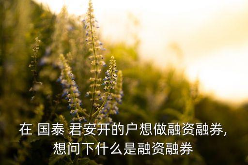 在 國(guó)泰 君安開(kāi)的戶(hù)想做融資融券,想問(wèn)下什么是融資融券