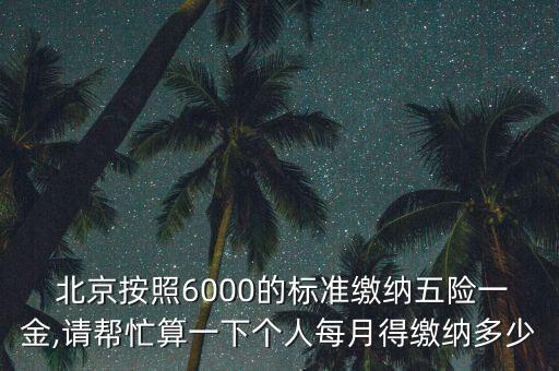  北京按照6000的標準繳納五險一金,請幫忙算一下個人每月得繳納多少