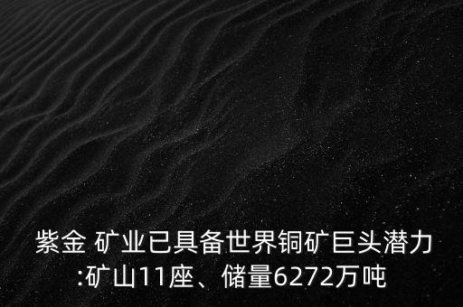  紫金 礦業(yè)已具備世界銅礦巨頭潛力:礦山11座、儲(chǔ)量6272萬噸