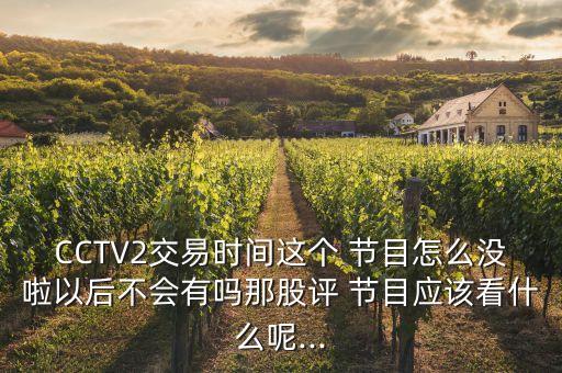 CCTV2交易時(shí)間這個(gè) 節(jié)目怎么沒啦以后不會(huì)有嗎那股評(píng) 節(jié)目應(yīng)該看什么呢...