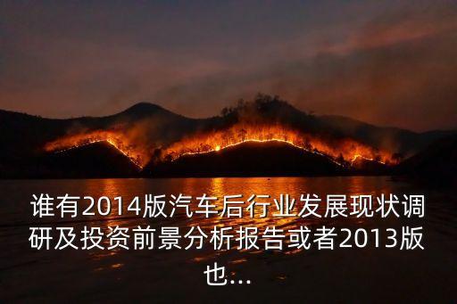 誰有2014版汽車后行業(yè)發(fā)展現(xiàn)狀調(diào)研及投資前景分析報(bào)告或者2013版也...