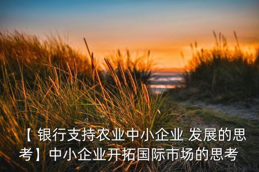 【 銀行支持農(nóng)業(yè)中小企業(yè) 發(fā)展的思考】中小企業(yè)開拓國際市場的思考