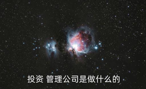  投資 管理公司是做什么的