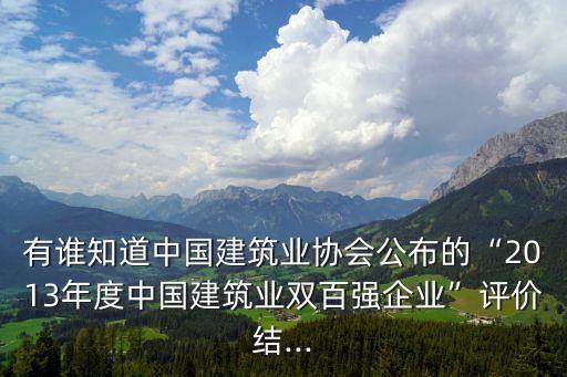 有誰知道中國建筑業(yè)協(xié)會公布的“2013年度中國建筑業(yè)雙百強企業(yè)”評價結(jié)...