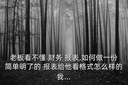 老板看不懂 財務(wù) 報表,如何做一份簡單明了的 報表給他看格式怎么樣的我...