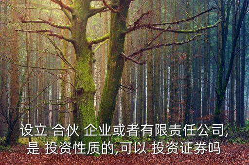 設(shè)立 合伙 企業(yè)或者有限責任公司,是 投資性質(zhì)的,可以 投資證券嗎