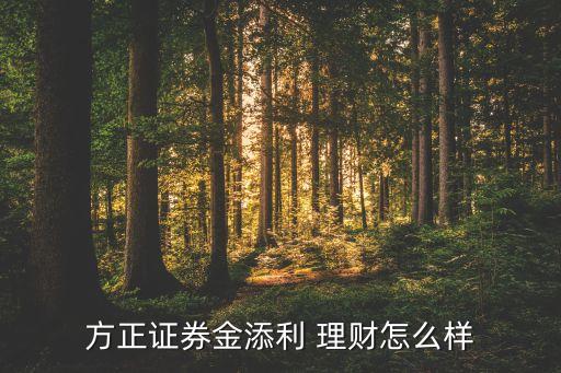 方正證券金添利 理財(cái)怎么樣