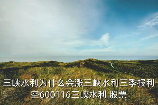 三峽水利為什么會漲三峽水利三季報利空600116三峽水利 股票