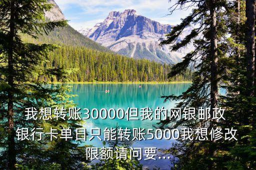 我想轉(zhuǎn)賬30000但我的網(wǎng)銀郵政 銀行卡單日只能轉(zhuǎn)賬5000我想修改限額請(qǐng)問(wèn)要...