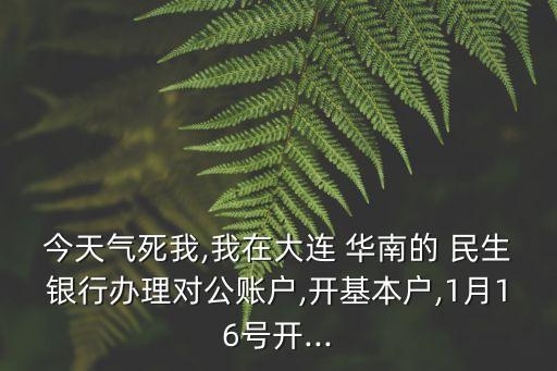 今天氣死我,我在大連 華南的 民生銀行辦理對公賬戶,開基本戶,1月16號開...