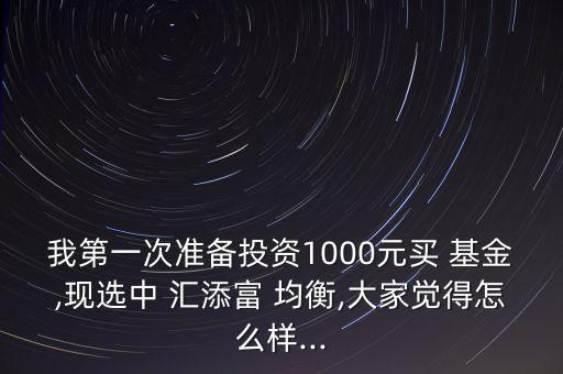 我第一次準備投資1000元買 基金,現(xiàn)選中 匯添富 均衡,大家覺得怎么樣...