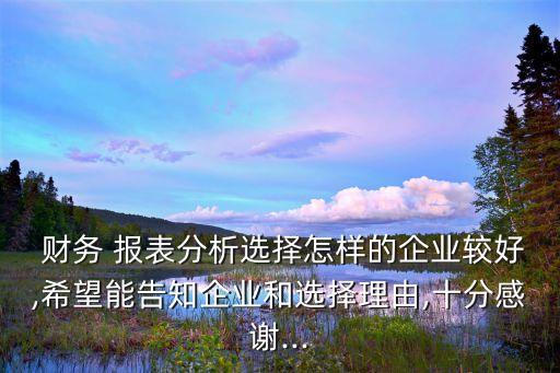  財務 報表分析選擇怎樣的企業(yè)較好,希望能告知企業(yè)和選擇理由,十分感謝...