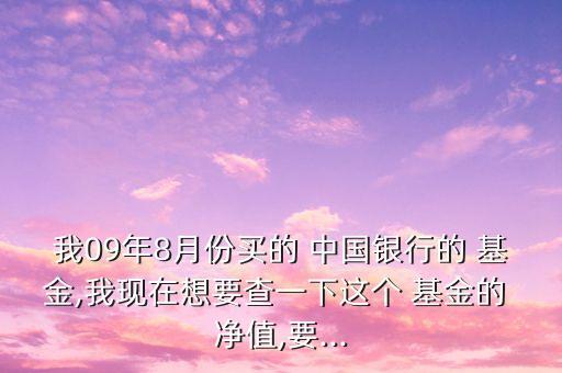 我09年8月份買的 中國(guó)銀行的 基金,我現(xiàn)在想要查一下這個(gè) 基金的 凈值,要...