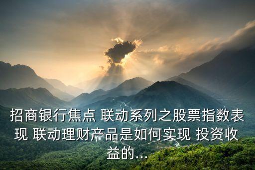 招商銀行焦點(diǎn) 聯(lián)動(dòng)系列之股票指數(shù)表現(xiàn) 聯(lián)動(dòng)理財(cái)產(chǎn)品是如何實(shí)現(xiàn) 投資收益的...