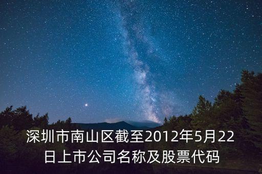 深圳市南山區(qū)截至2012年5月22日上市公司名稱及股票代碼