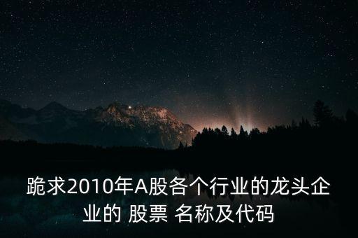 跪求2010年A股各個行業(yè)的龍頭企業(yè)的 股票 名稱及代碼