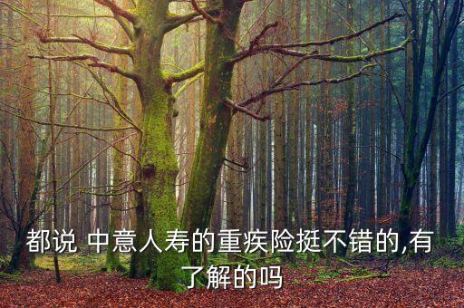 都說(shuō) 中意人壽的重疾險(xiǎn)挺不錯(cuò)的,有了解的嗎