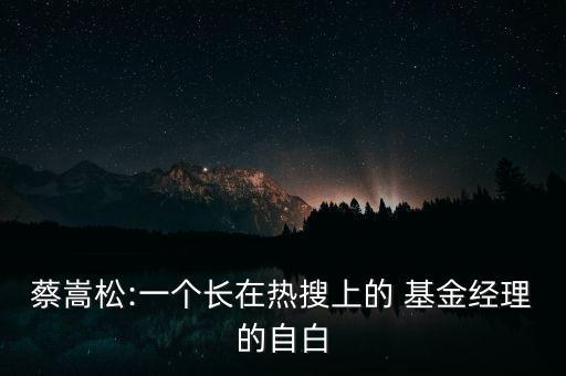 蔡嵩松:一個長在熱搜上的 基金經(jīng)理的自白