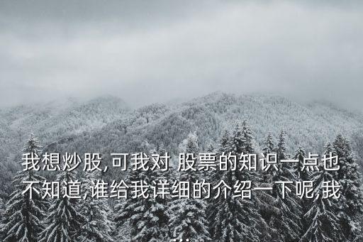 我想炒股,可我對 股票的知識一點(diǎn)也不知道,誰給我詳細(xì)的介紹一下呢,我...