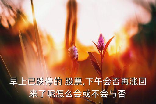 早上已跌停的 股票,下午會否再漲回來了呢怎么會或不會與否