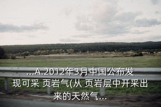 ...A.2012年3月中國(guó)公布發(fā)現(xiàn)可采 頁(yè)巖氣(從 頁(yè)巖層中開采出來(lái)的天然氣...