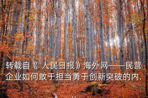 轉(zhuǎn)載自《 人民日?qǐng)?bào)》海外網(wǎng)——民營企業(yè)如何敢于擔(dān)當(dāng)勇于創(chuàng)新突破的內(nèi)...