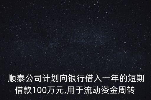  順泰公司計(jì)劃向銀行借入一年的短期借款100萬元,用于流動(dòng)資金周轉(zhuǎn)