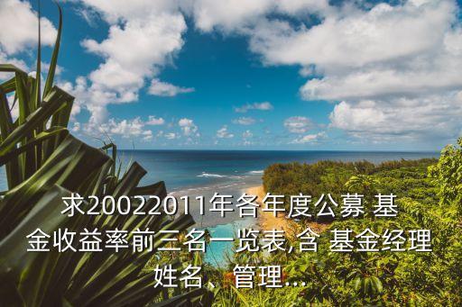 求20022011年各年度公募 基金收益率前三名一覽表,含 基金經(jīng)理姓名、管理...