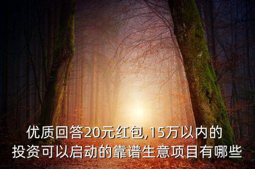 優(yōu)質(zhì)回答20元紅包,15萬以內(nèi)的 投資可以啟動的靠譜生意項目有哪些