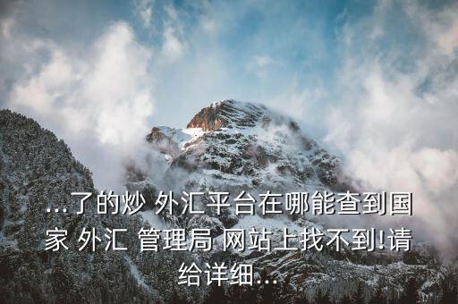 ...了的炒 外匯平臺(tái)在哪能查到國家 外匯 管理局 網(wǎng)站上找不到!請(qǐng)給詳細(xì)...