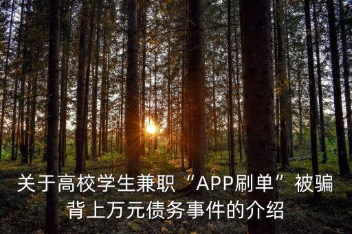 關(guān)于高校學生兼職“APP刷單”被騙背上萬元債務(wù)事件的介紹