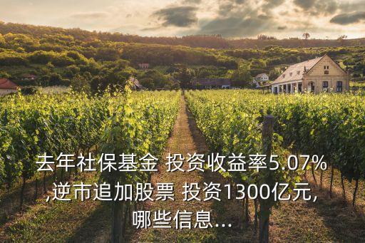 去年社?；?投資收益率5.07%,逆市追加股票 投資1300億元,哪些信息...