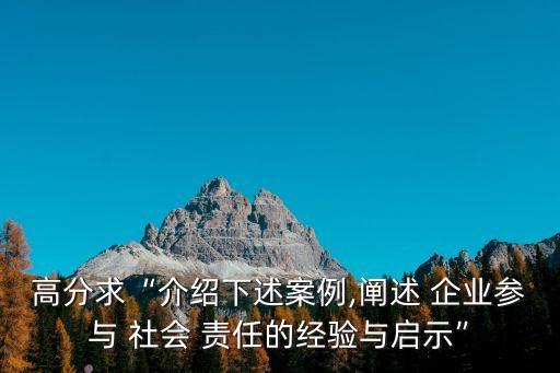 高分求“介紹下述案例,闡述 企業(yè)參與 社會 責(zé)任的經(jīng)驗與啟示”