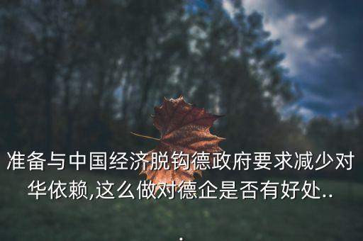 準備與中國經濟脫鉤德政府要求減少對華依賴,這么做對德企是否有好處...