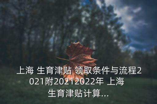  上海 生育津貼 領取條件與流程2021附20212022年 上海 生育津貼計算...