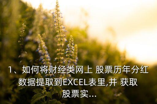 excle獲取所有股票歷史數據