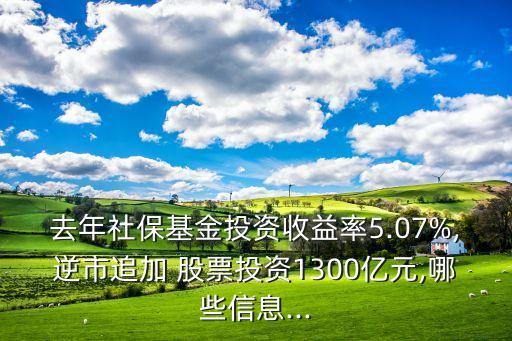 去年社?；鹜顿Y收益率5.07%,逆市追加 股票投資1300億元,哪些信息...